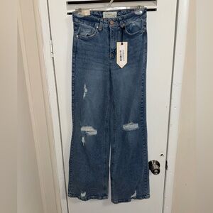 Stylish Blue Distressed Wide Leg Jeans
